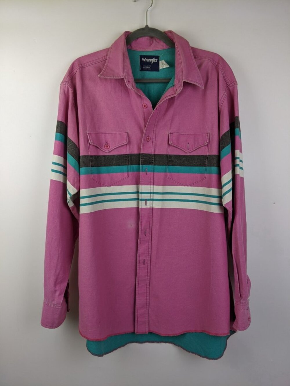 Vintage 80s Wrangler Brushpopper Mens 17.5x35 Striped Western X-Long Tails USA